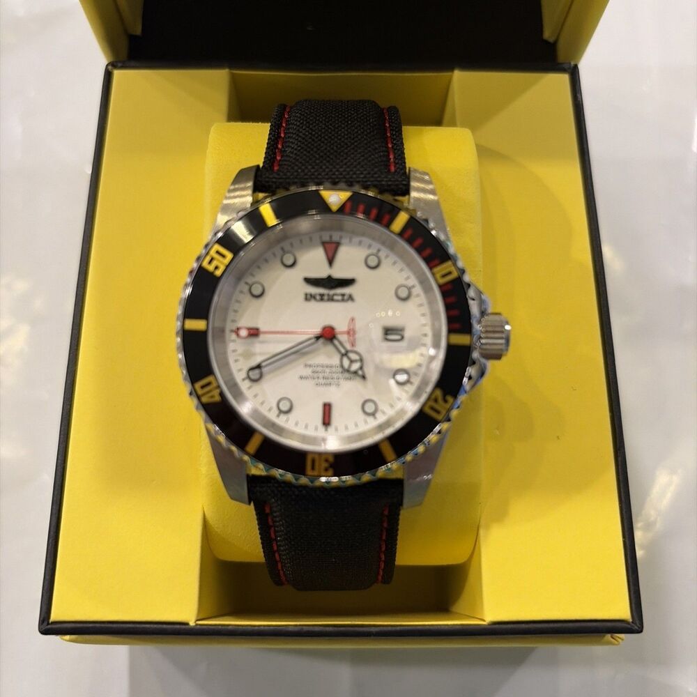 Invicta Pro Diver Men’s Watch Black Band Red Stitches 50534